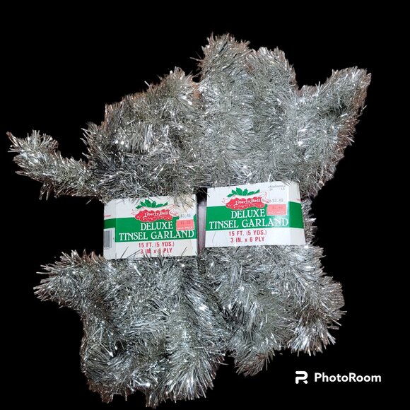 Vintage Silver Tinsel Garland Christmas Tree Mantle Decoration Liberty Bell - Picture 7 of 7